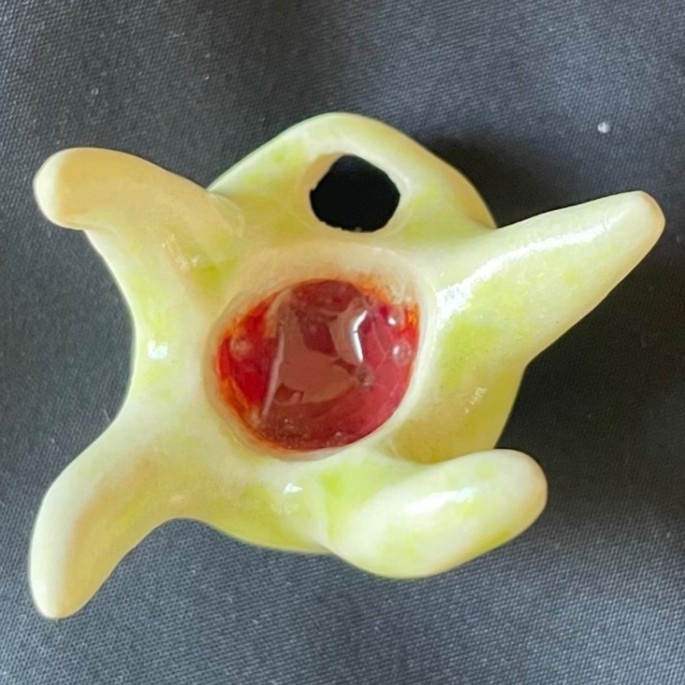 Wacky‎ pendant Handmade Ceramic Glass Lime Green Red Alien Flower Weird Unique